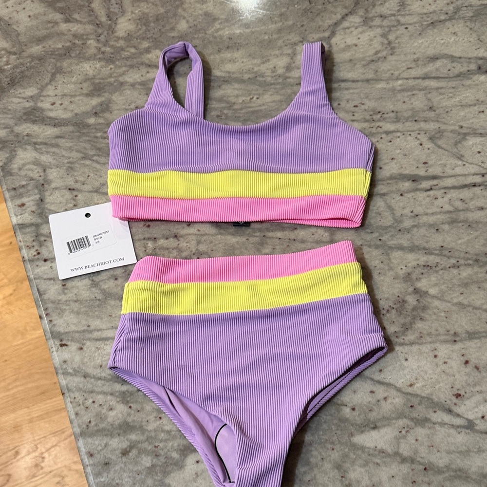 Beach Riot Kids Bikini in Lavender, Pink, and Neon Yellow
